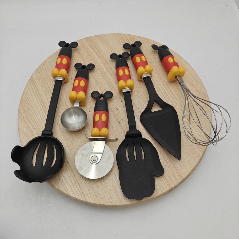 Disney Mickey Mouse Kitchen Utensil Set 6 Piece Spatula Ladle Whisk Pizza Metal